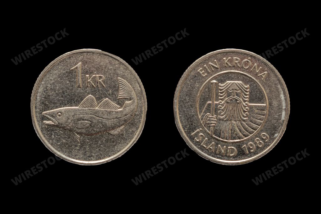 Icelandic krona coin obverse and reverse, currency of Iceland