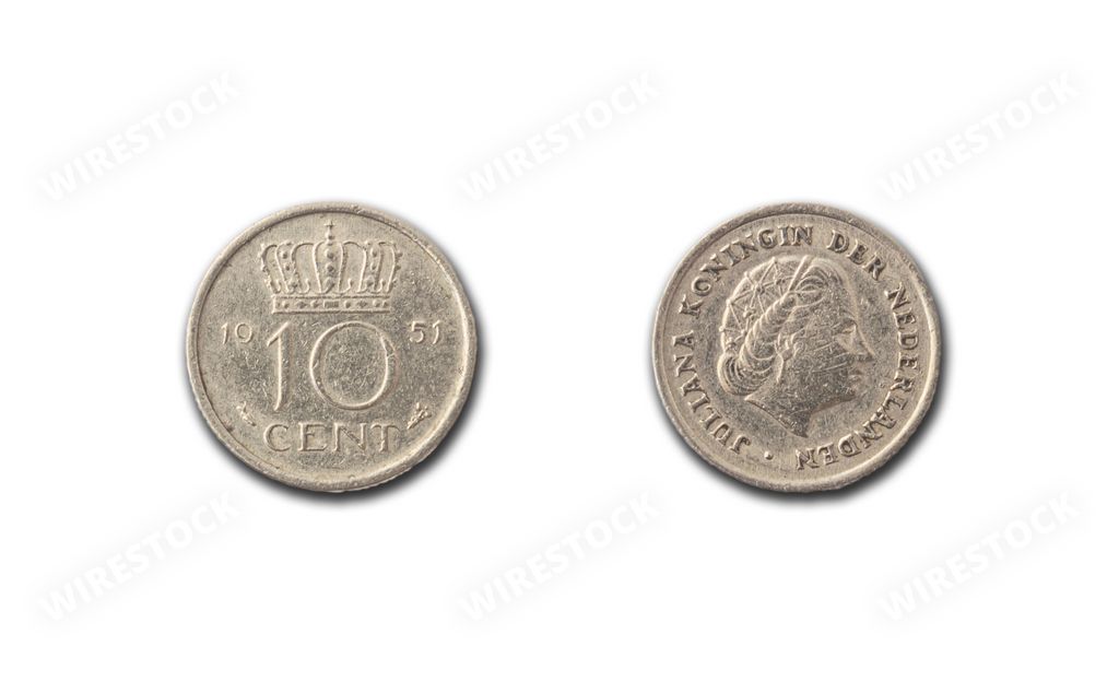 A macro image of a Netherlands 10 cent coin, closeup shot, with the details of the coin visible