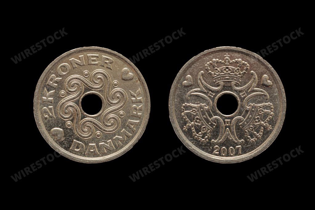 Danish krone coin obverse and reverse. Currency of Denmark, Faroe Islands and Greenland