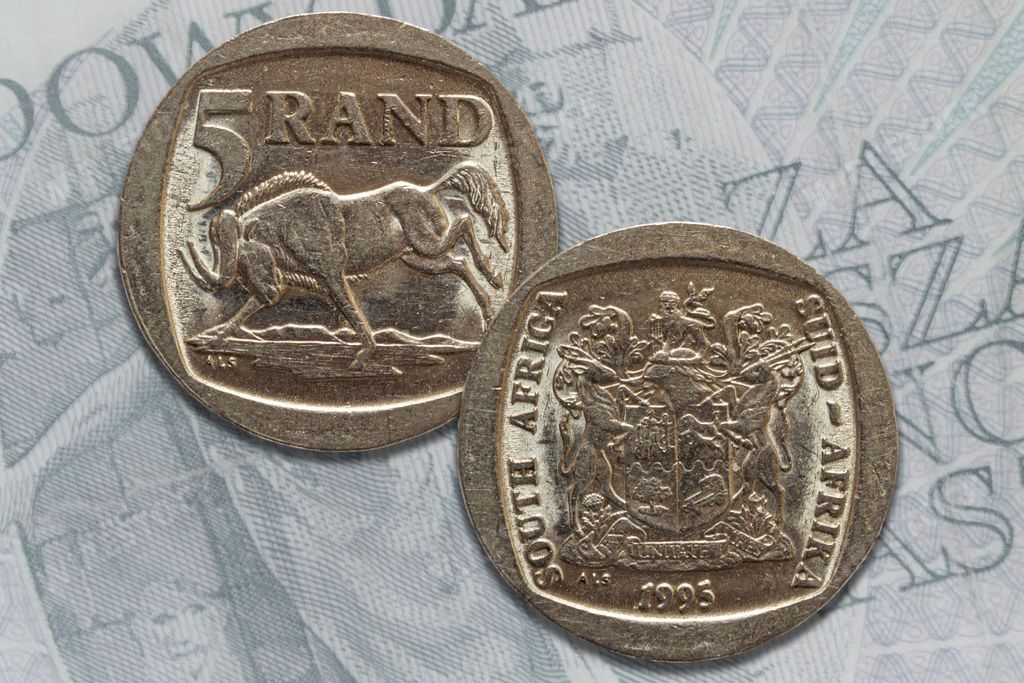 South African rand coin obverse and reverse. Currency of the Republic of South Africa