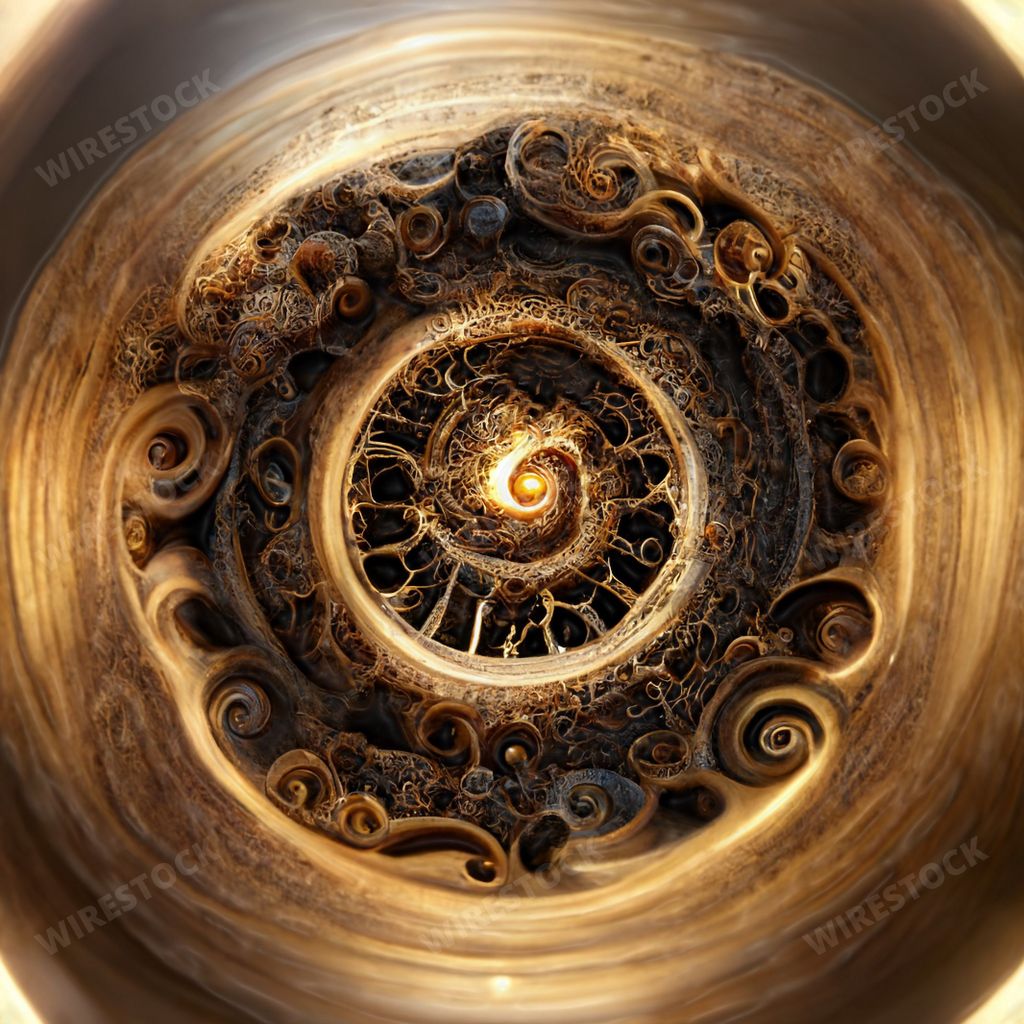Infinity time spiral in space, antique old clock abstract fractal spiral surreal art 3d illustration