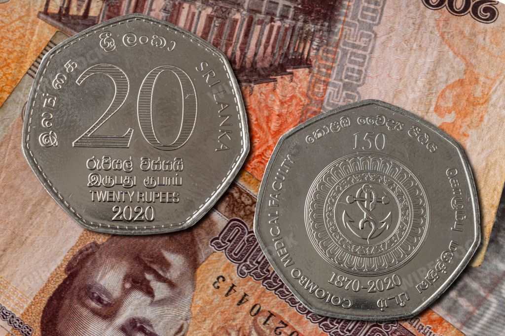 A closeup of 20 rupees coin from Sri Lanka