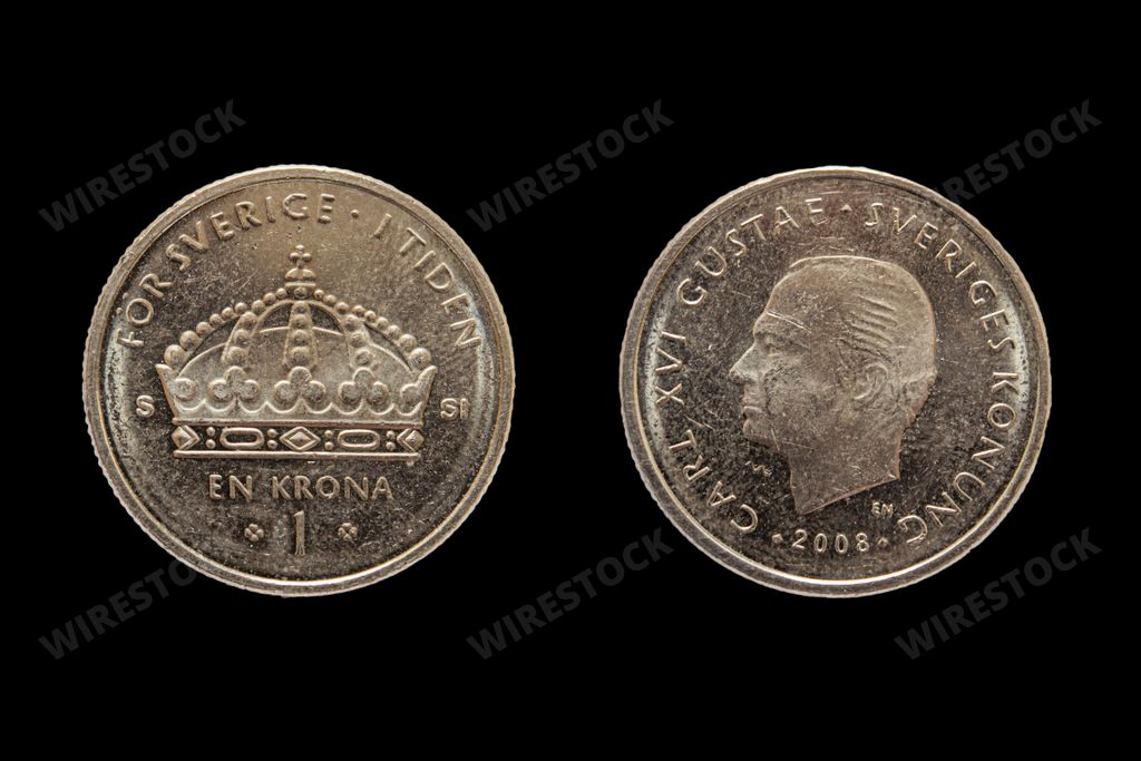Swedish krona coin obverse and reverse, official currency of Sweden