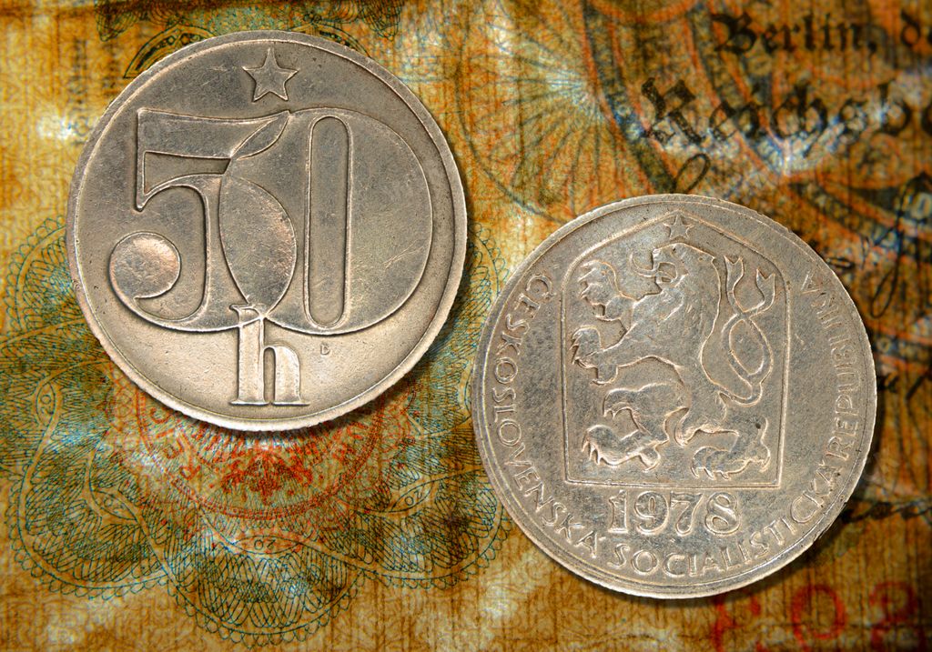 The Czechoslovak koruna, haleru denomination coin, old money of czechoslovakia