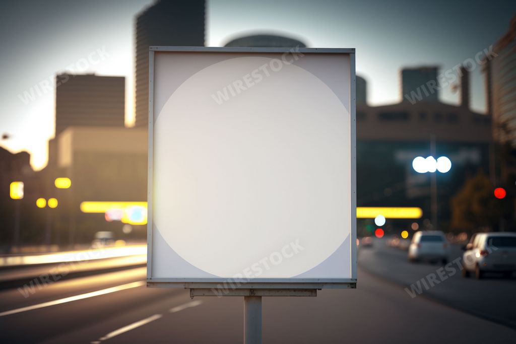 An AI-generated illustration of an advertisement billboard with copyspace in a modern city