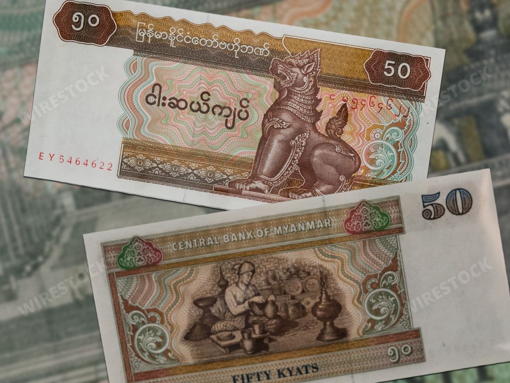 A closeup shot of Myanmar kyat banknotes