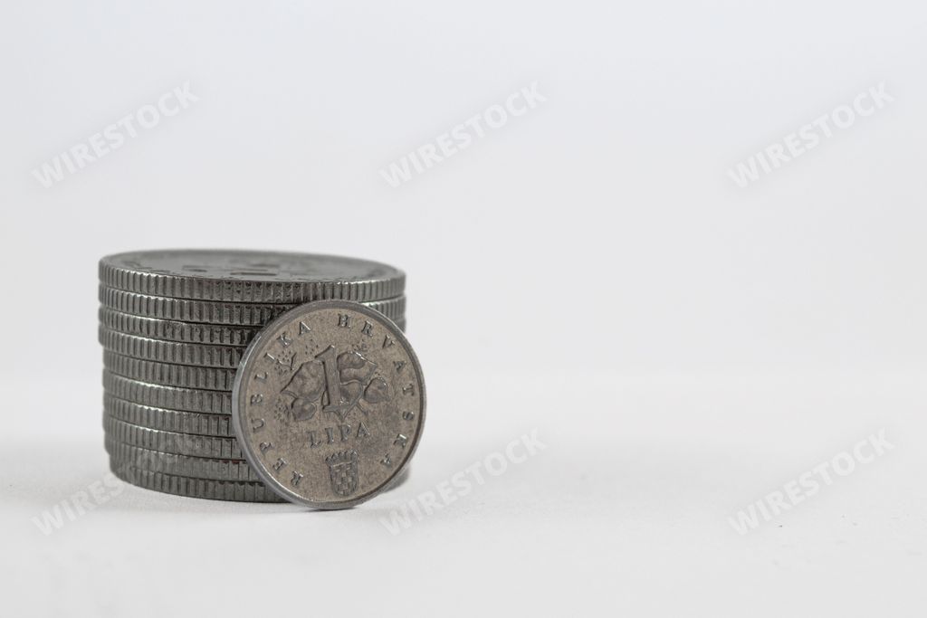 A closeup of a silver One Croatian lipa coin on a white background