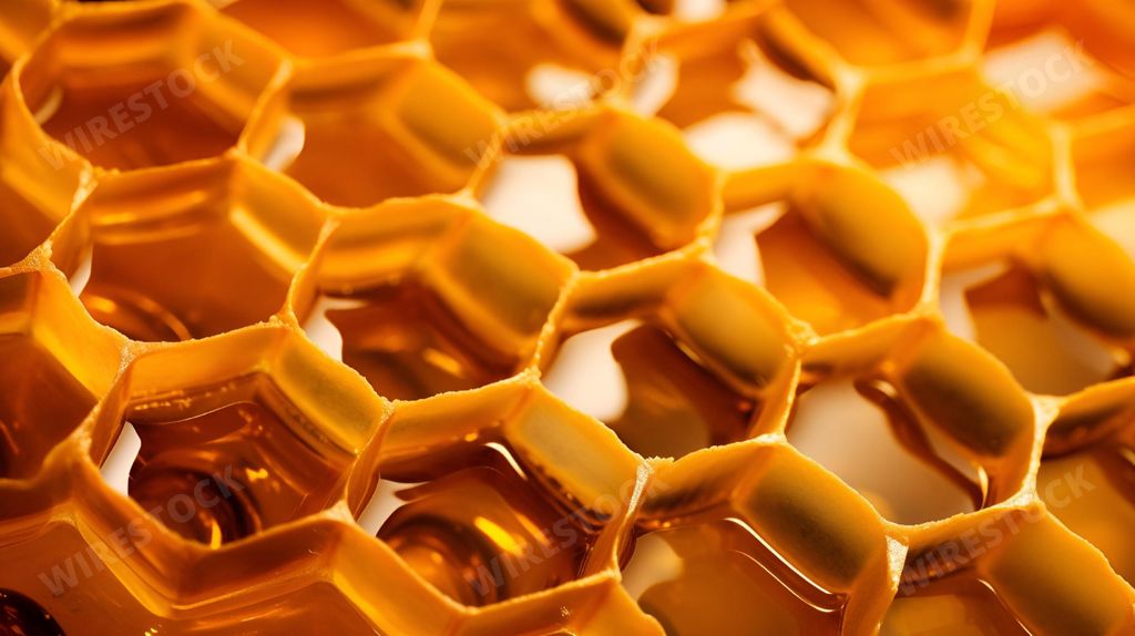 An AI generated illustration of a honeycomb filled with honey