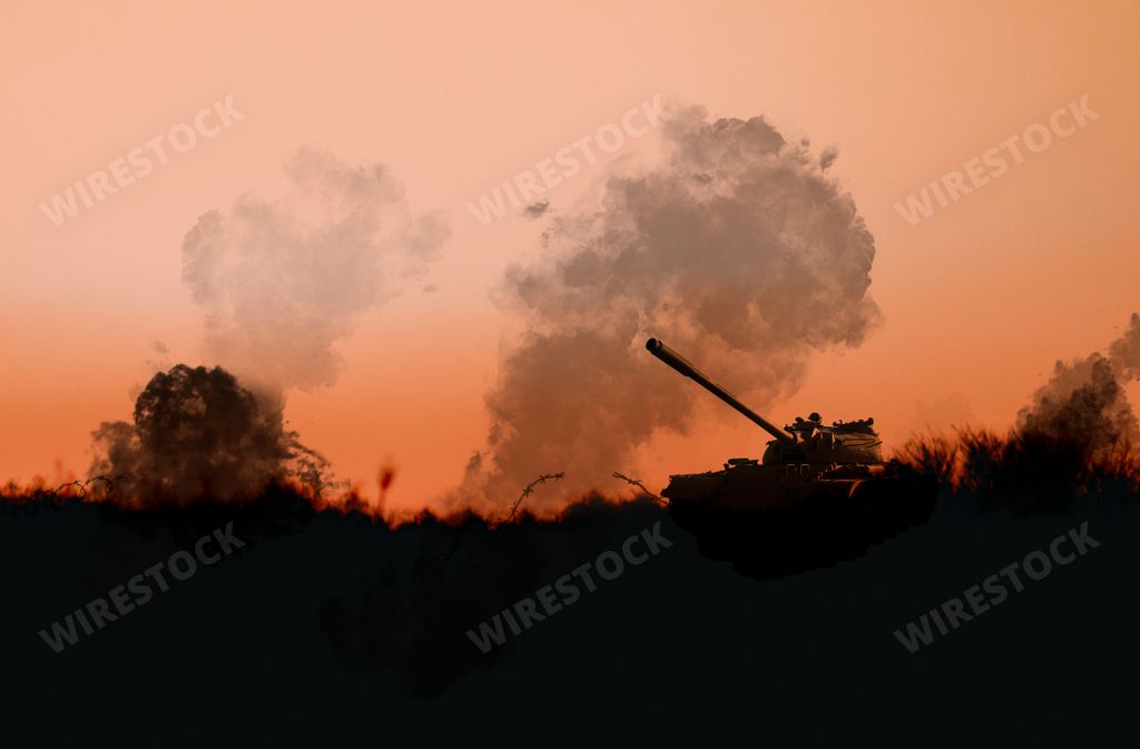 Silhouette of Russian armor on a battlefield