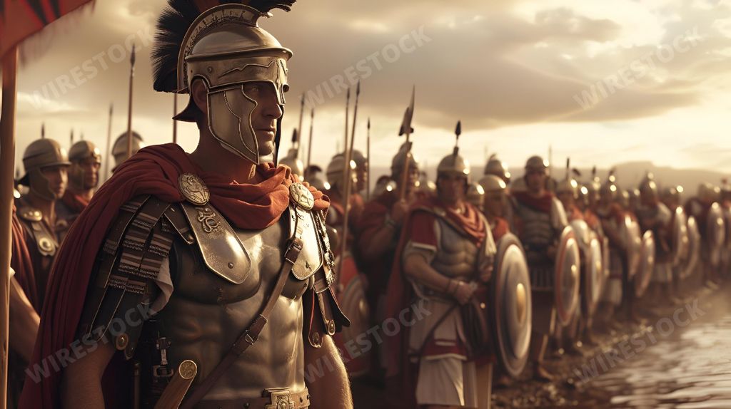 An AI generated illustration of warriors standing in formation for a military parade