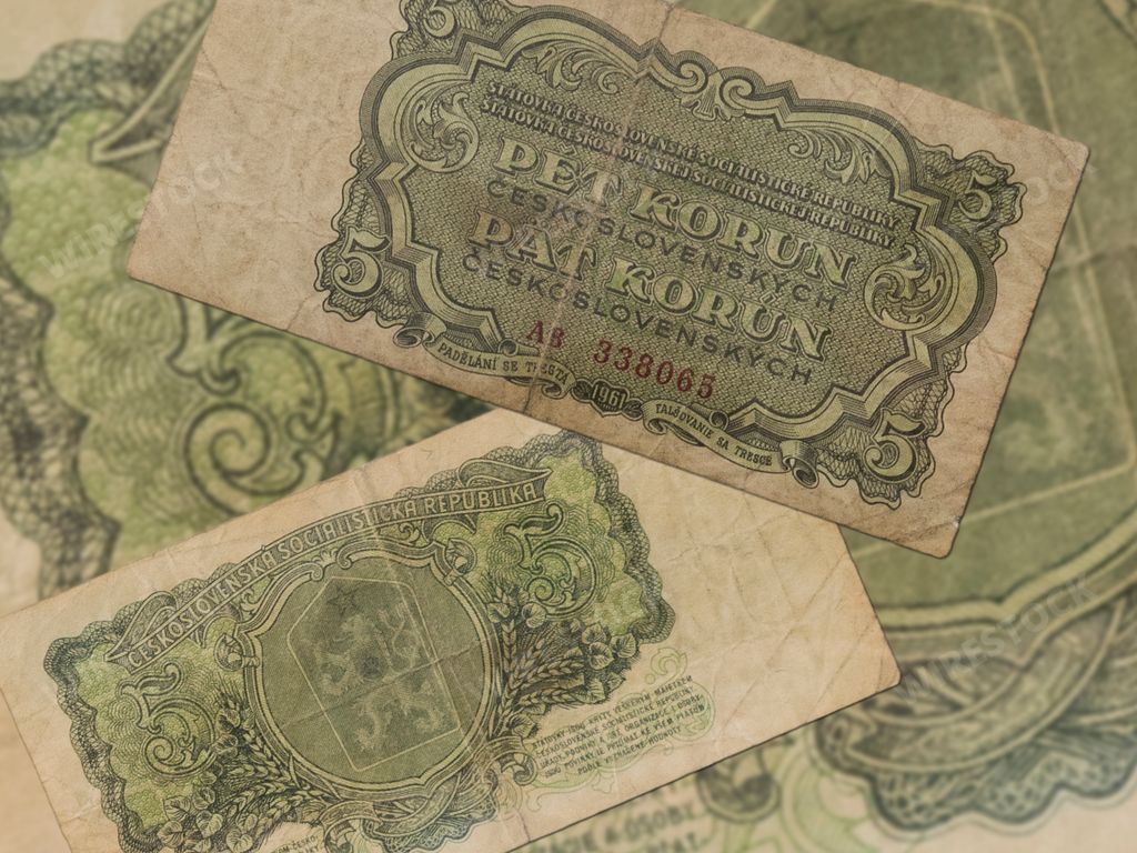 Two old Czechoslovak koruna banknotes