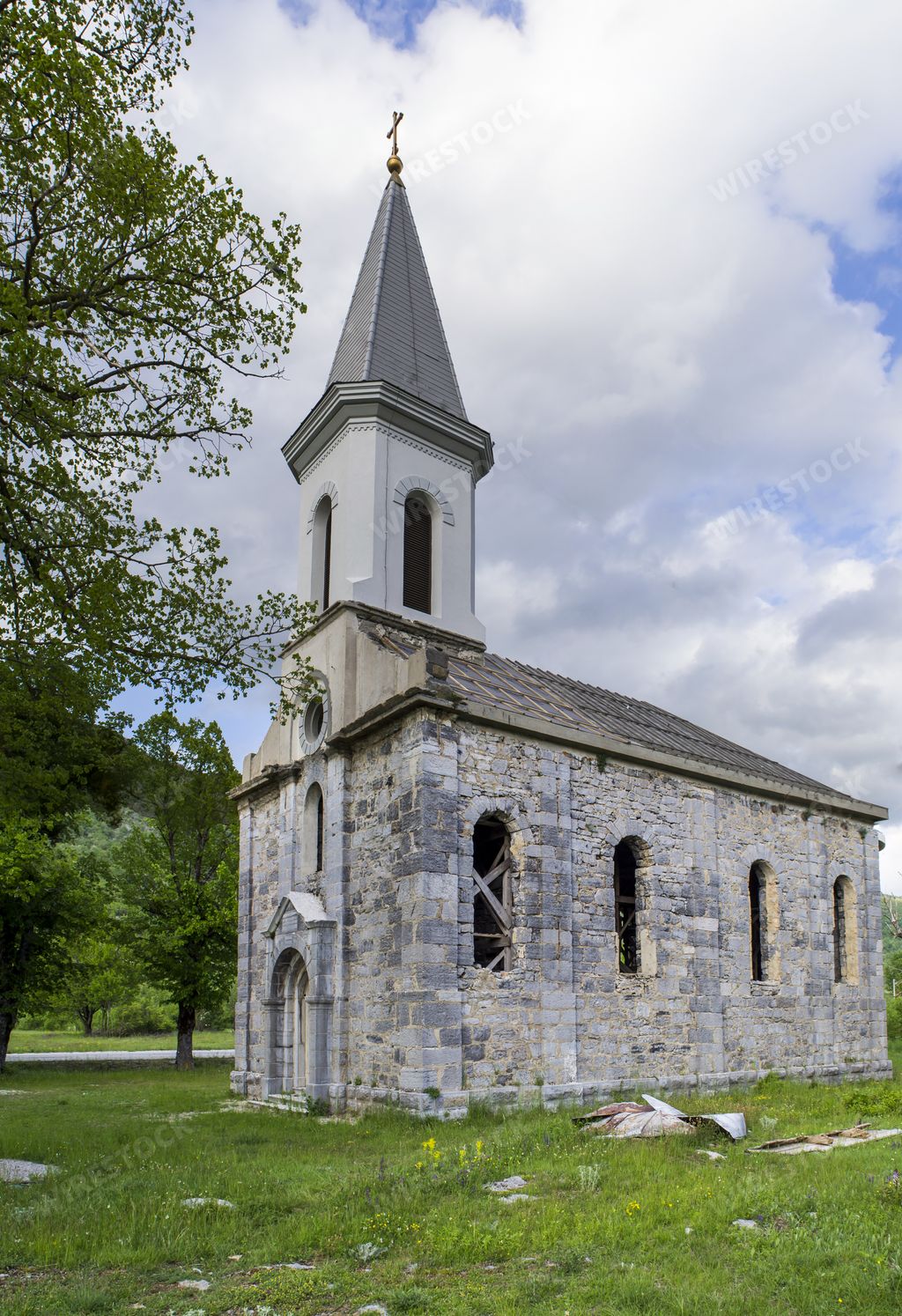 A vertical shot of an orthodox church in Stikada, Croatia