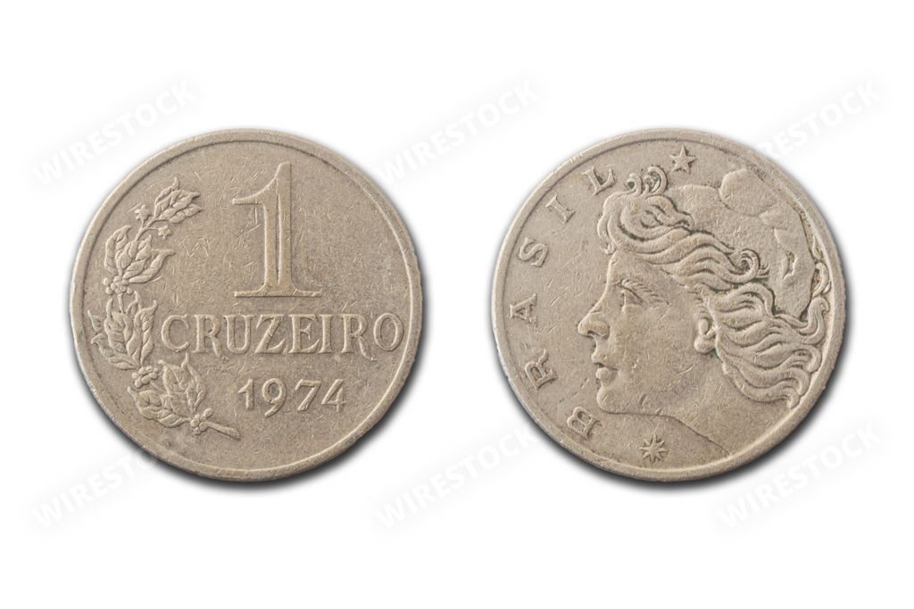 A close-up of a Brazilian cruzeiro coin against a white background