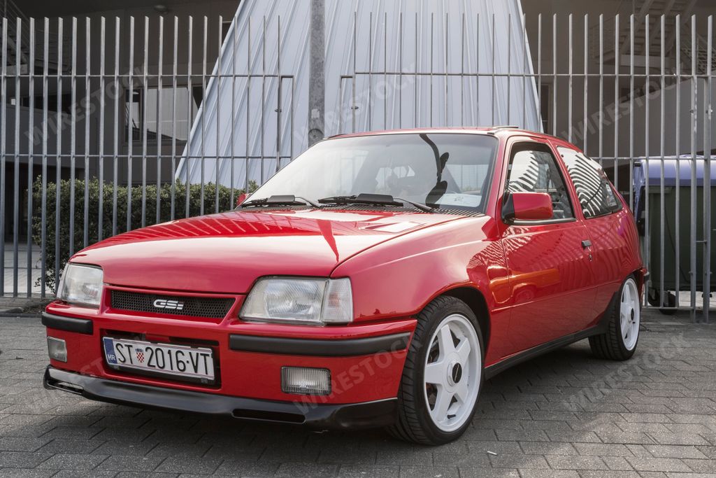 famous german 80s rally car Opel Kadett GSI displayed in classic car exhibition