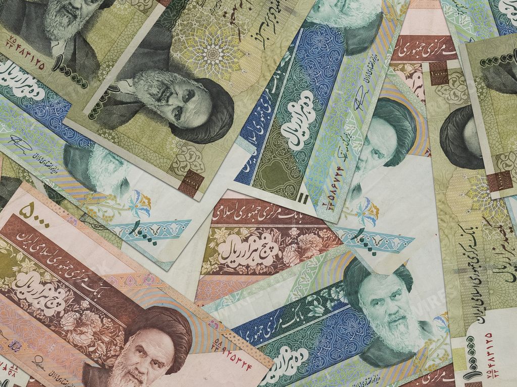 A closeup of an Iranian rial banknotes