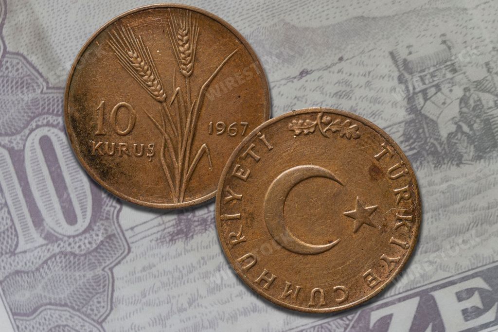 Turkish lira coin obverse and reverse. Currency of Turkey