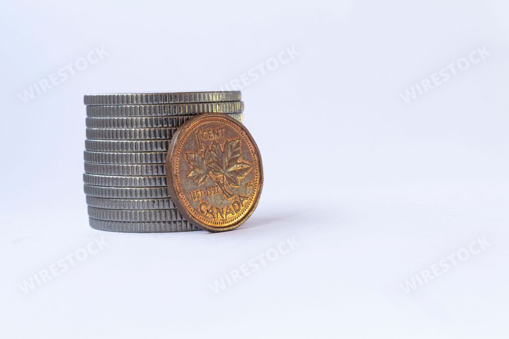 The Canadian 1-cent coin with a portrait of Queen Elizabeth II facing right