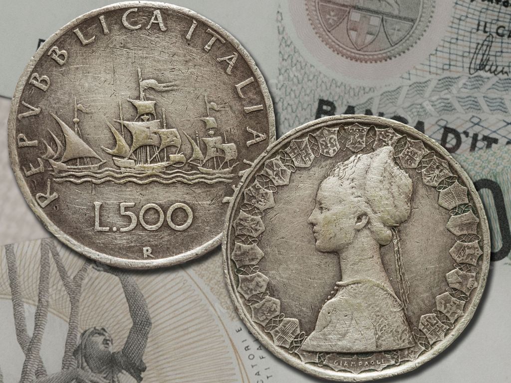 Old Italian lira coin obverse and reverse. old Republic of Italy currency