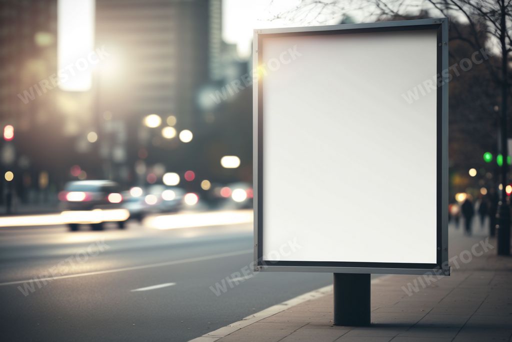 An AI-generated illustration of an advertisement billboard with copyspace in a modern city
