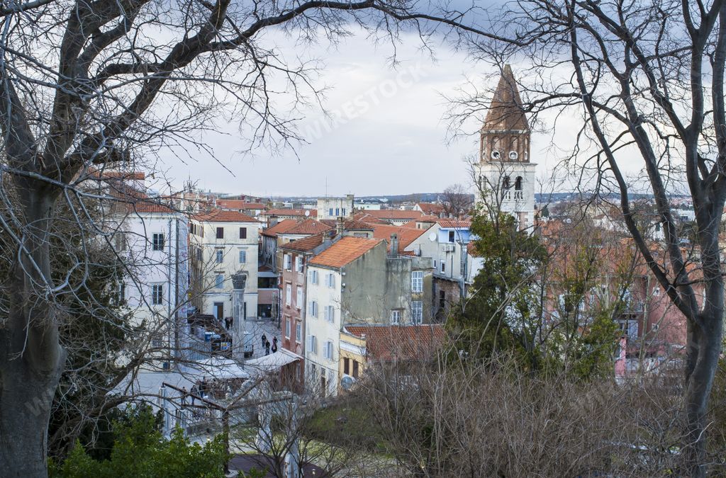 An overlooking view of buildings of an old town in Zadar, Croatia