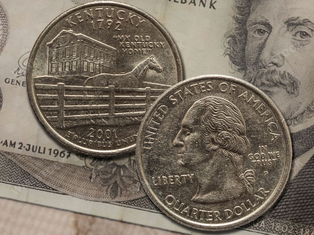 Coin of the United States dollar cent denominations. US money obverse and reverse, Dime, cent, dollar