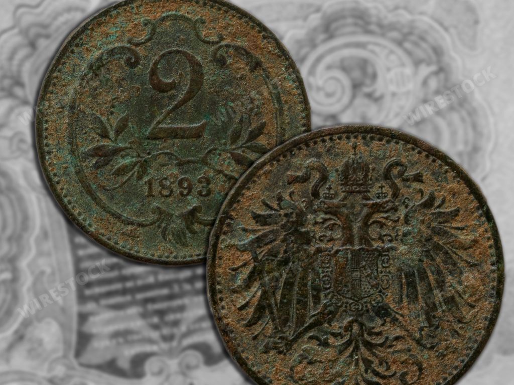 A top view of the Austro-Hungarian 2 krone coin