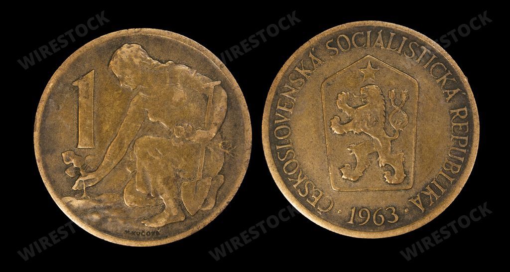 Two large gold coins: Old Czechoslovak koruna coin