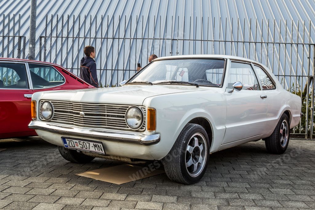 A closeup of a Ford Taunus old timer car on classical car exhibition
