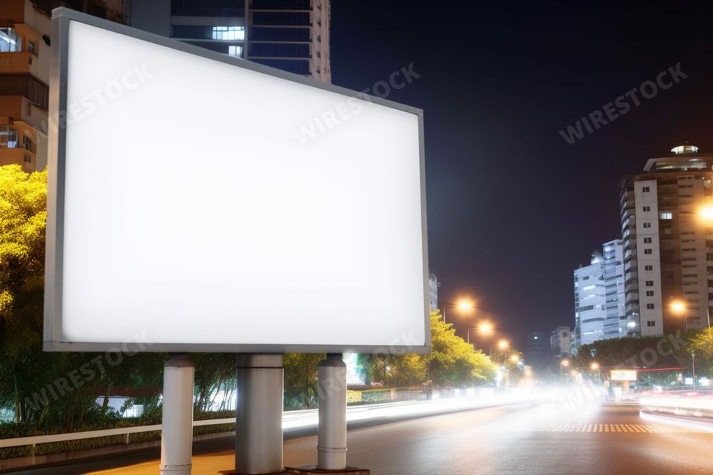An AI-generated illustration of an advertisement billboard with copyspace in a modern city