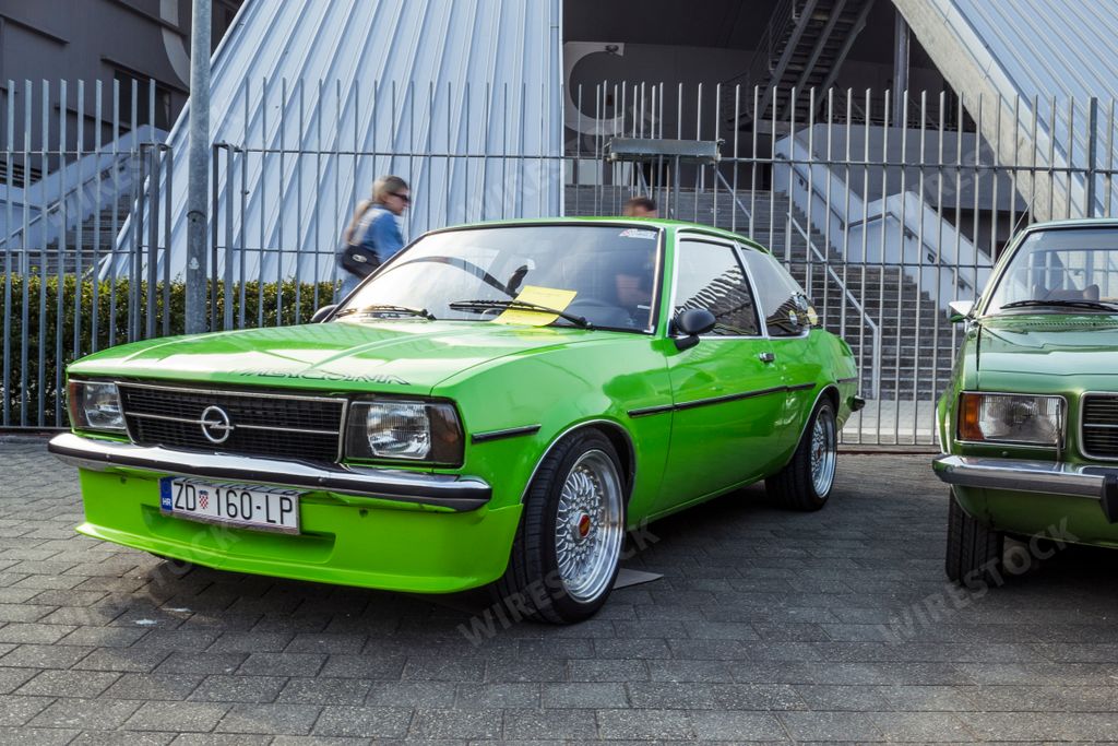 A green Opel Ascna car, displayed at a classic car exhibition in Zadar, Croatia