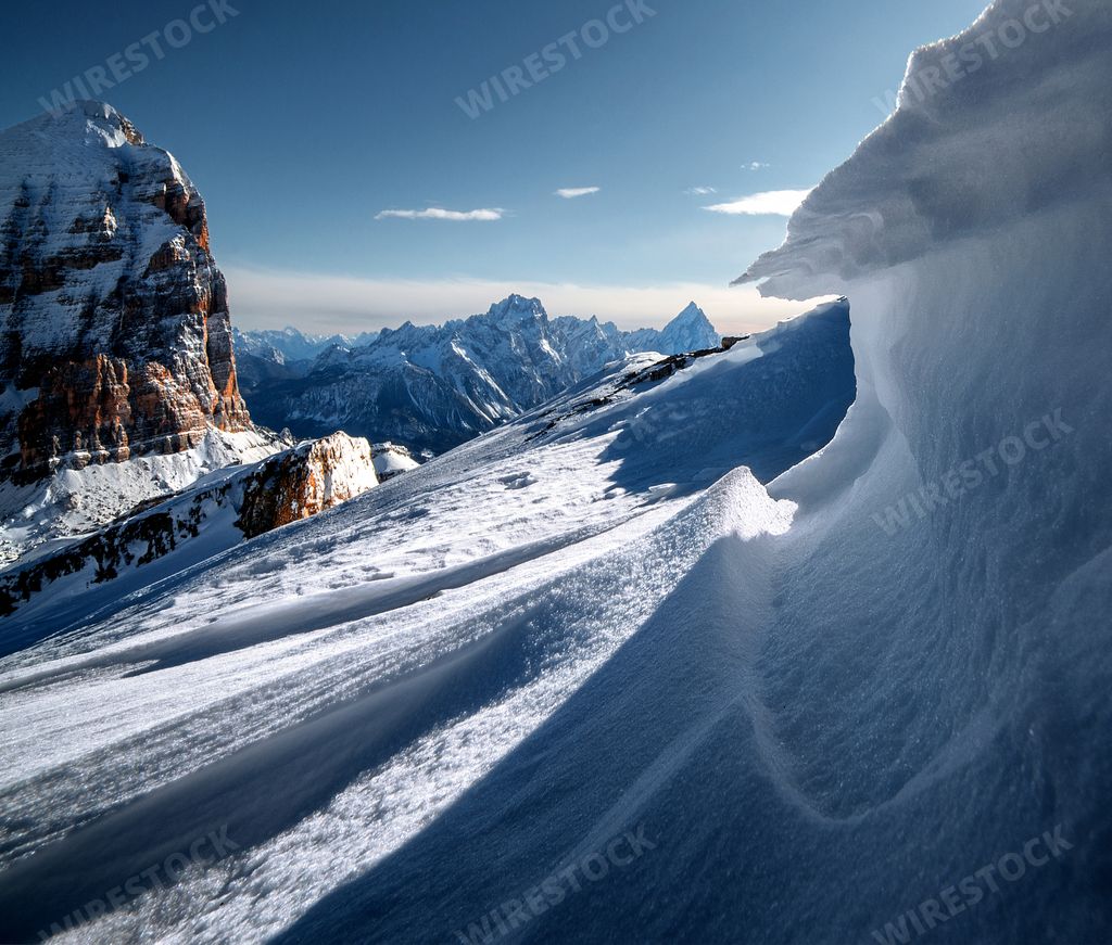 The mountains at Dolomiten, Italian Alps covered with a thick layer of snow