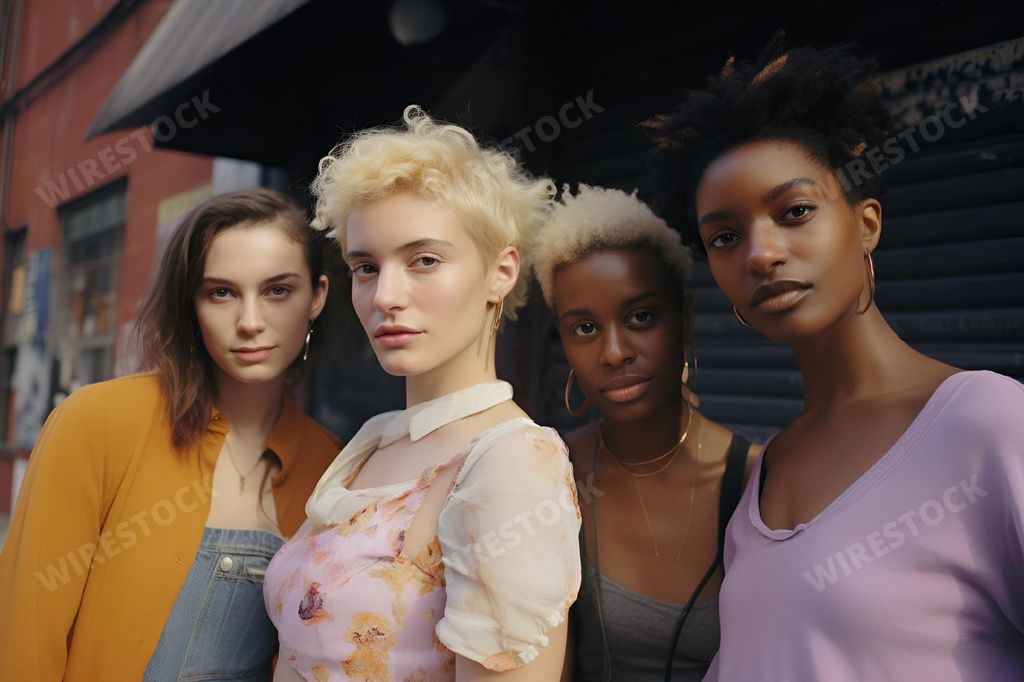 An AI generated illustration of a group of friends posing on the street