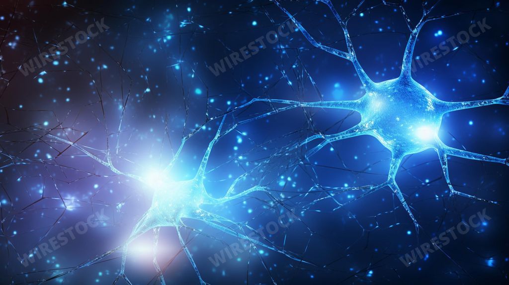 AI generated illustration of blue neurons of brain cells Stock ...