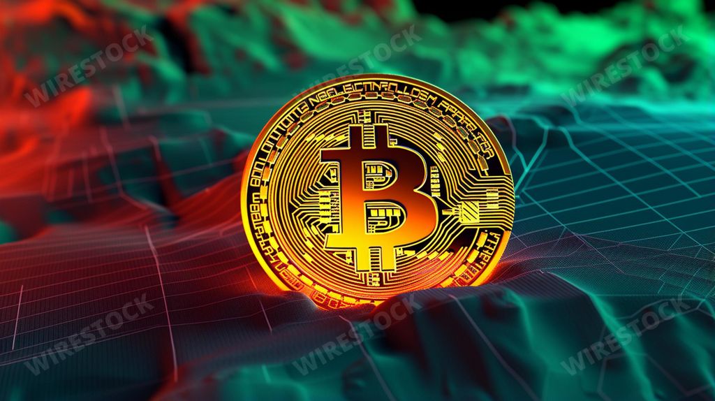 A Bitcoin symbol displayed on the background of a computer circuit board, AI-generated.