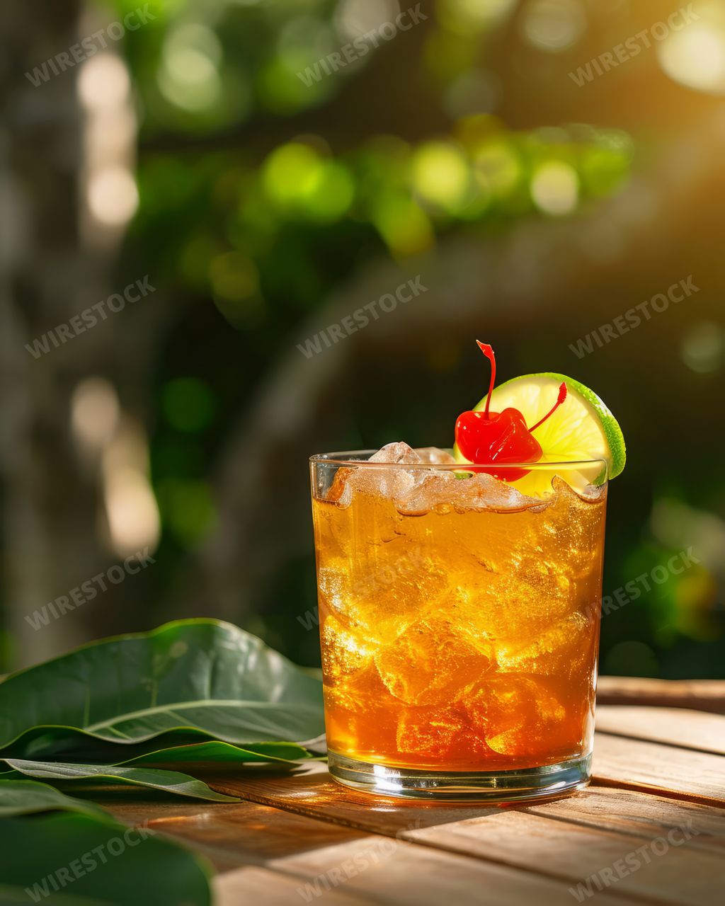 An AI generated illustration of a glass with beverage and lime slice on rim