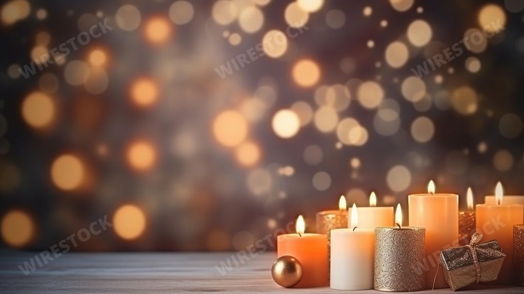 An AI generated illustration of burning candles on a bokeh background