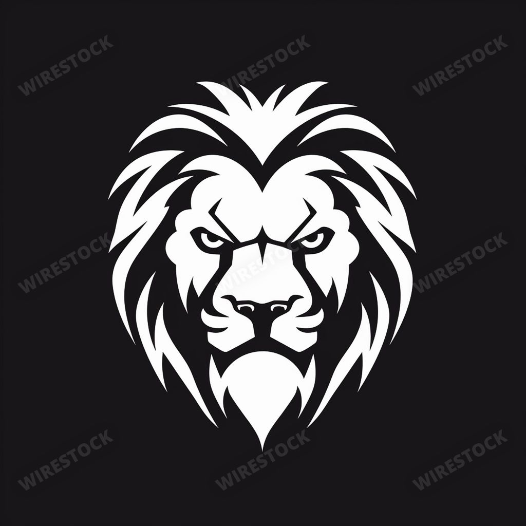 An AI generated illustration of a majestic black and white lion on a dark background