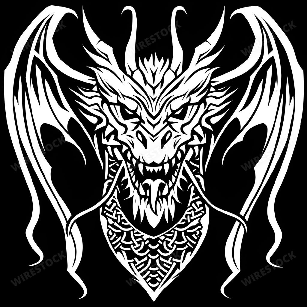 An AI generated illustration of Close-up portrait of a tribal-style dragon's face