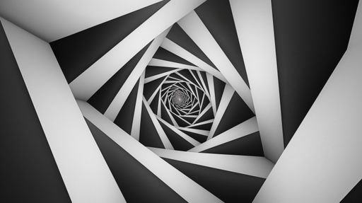 An AI generated illustration of abstract monochromatic spiral with central white stripes