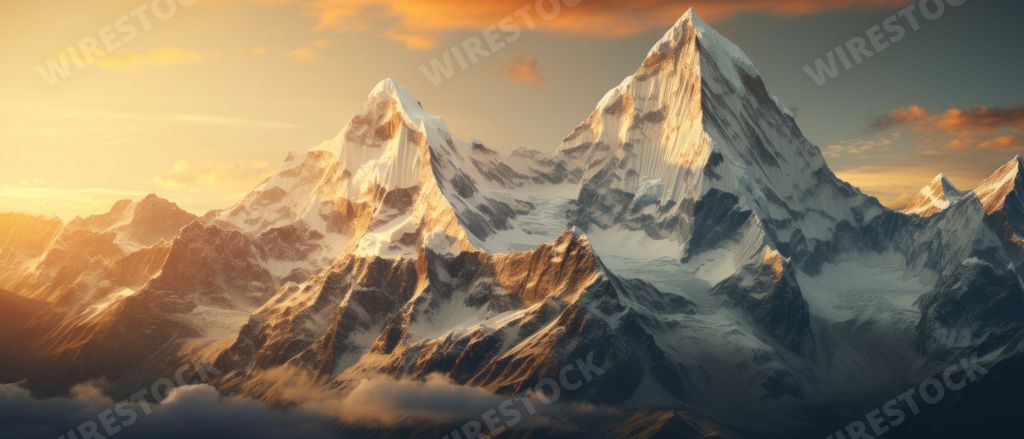 An AI-generated illustration of a scenic mountain range at sunset