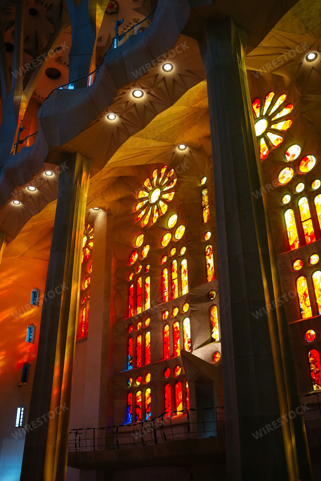 BARCELONA, SPAIN - SEPTEMBER 1ST, 2019: Sagrada Familia in Barcelona. The most famous buildings created by Antoni Gaudi on the inside.