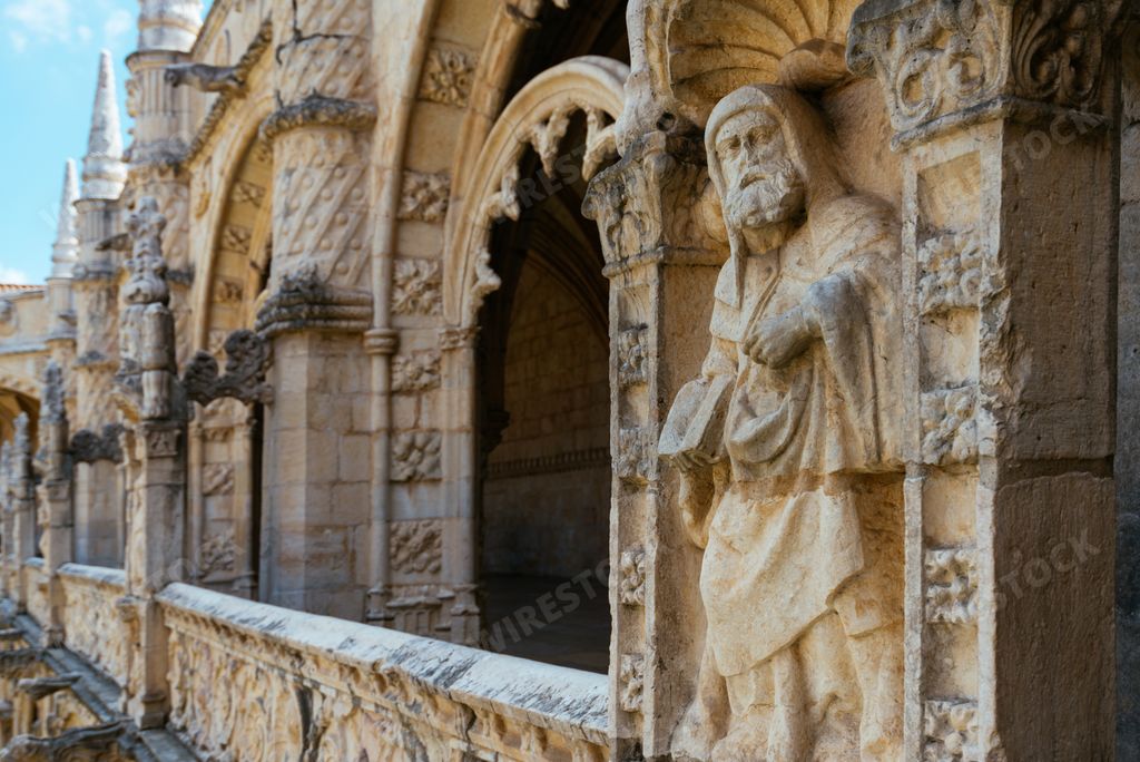 The gothic cloister of the Jeronimos Monastery In Lisbon, Portugal