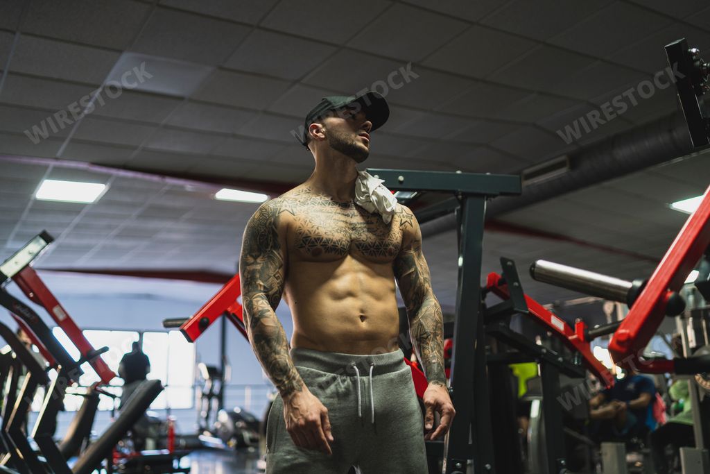 The handsome man doing a workout in the gym