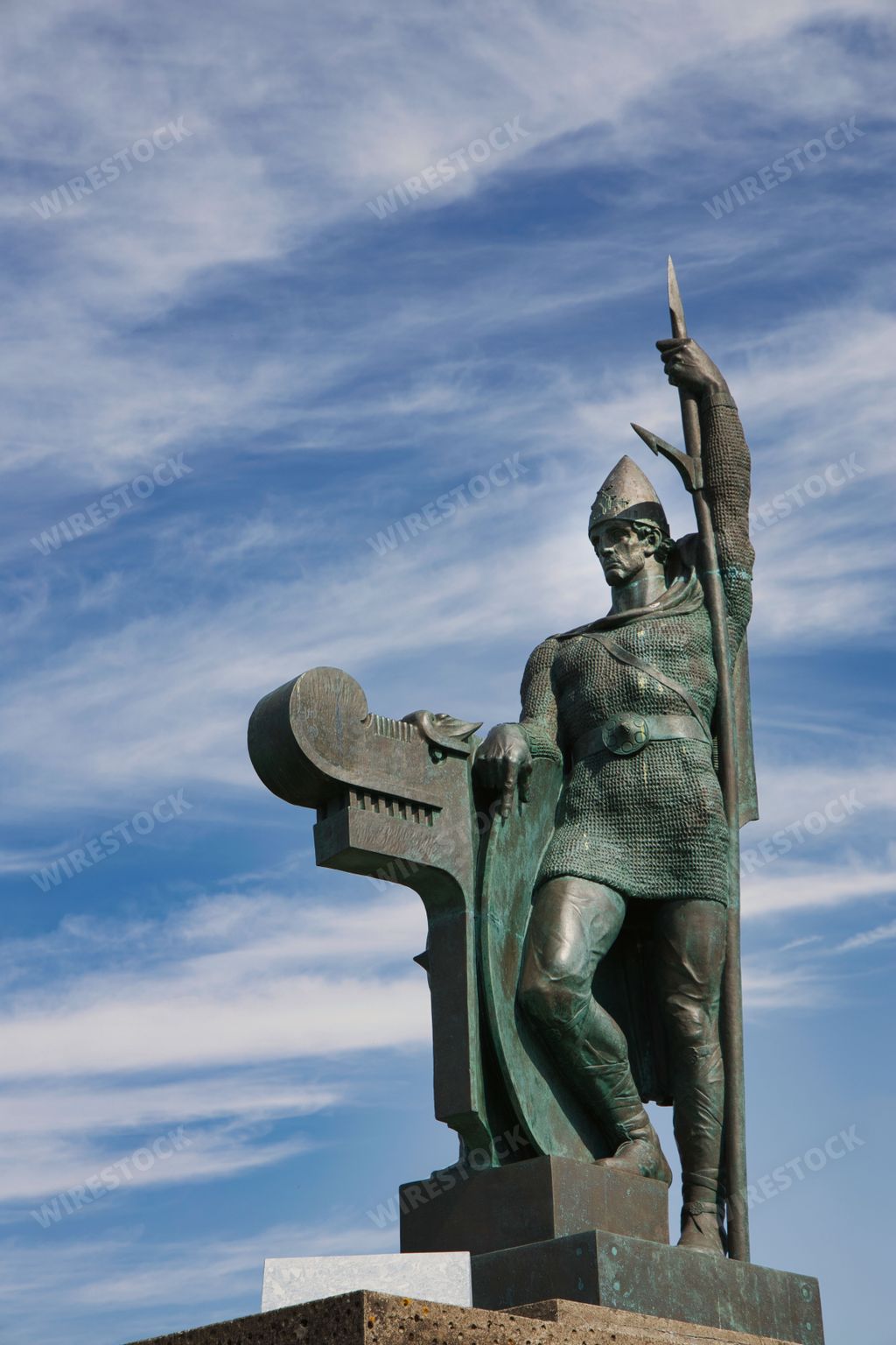 A vertical shot of an ancient statue in Reykjavik, Iceland