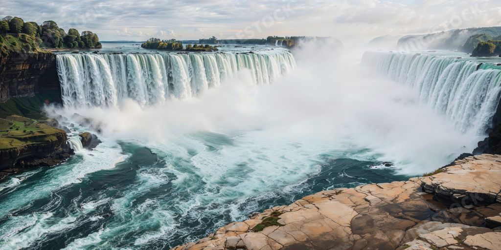 An AI generated illustration of a beautiful waterfall cascading down the rocks