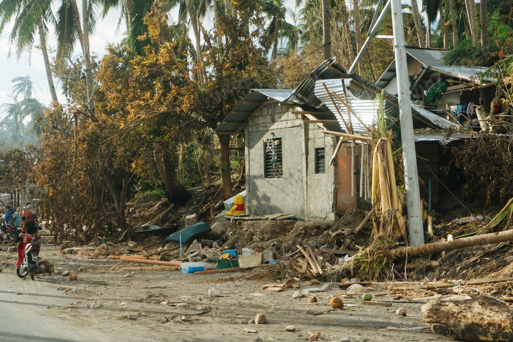 Aftermath of Typhoon Odette (Rai) in a coastal village in Southern Leyte, Philippines