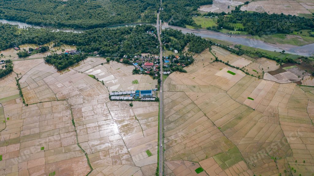 Amazing Aerial Drone Shot of Agriculture in Rice Fields to Prepare Planting Season in Asia in a Small Town Village in the Philippines