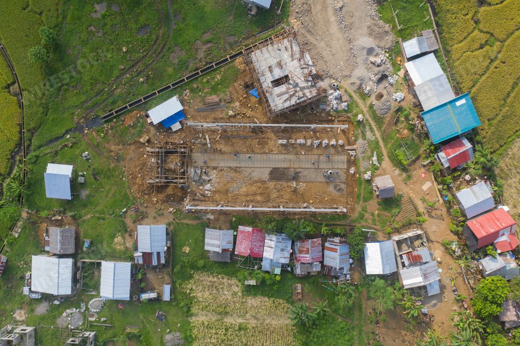 Amazing Aerial Drone Shot View of a Construction Site Building in the Provinces Island of the Philippines. Architectural and Industrial Building