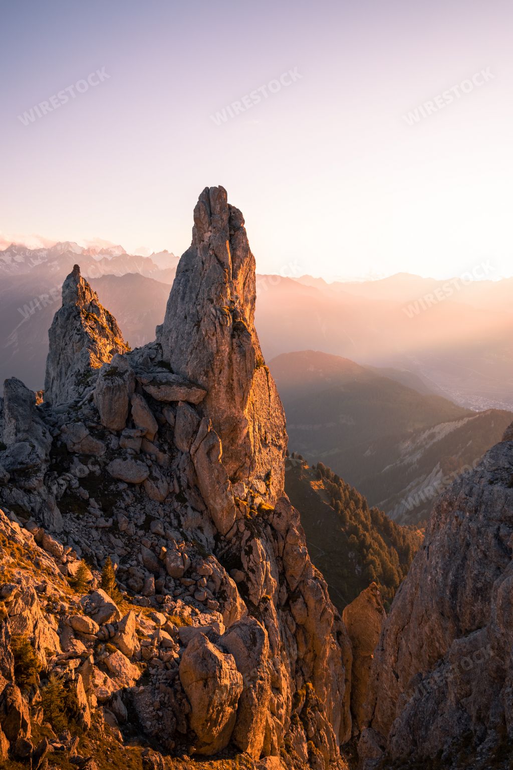 A vertical shot of the Pierre Avoi during the golden hour in Valais, Switzerland