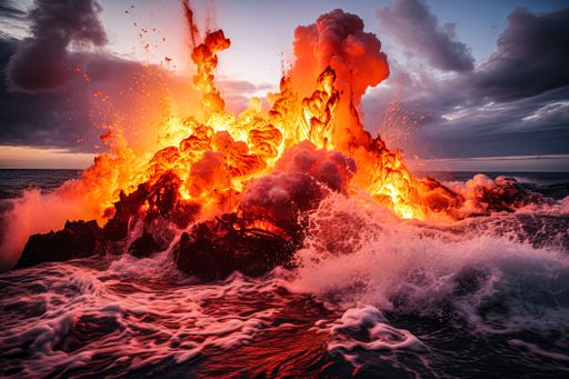 AI-generated illustration of a lava explosion in the waters of the ...